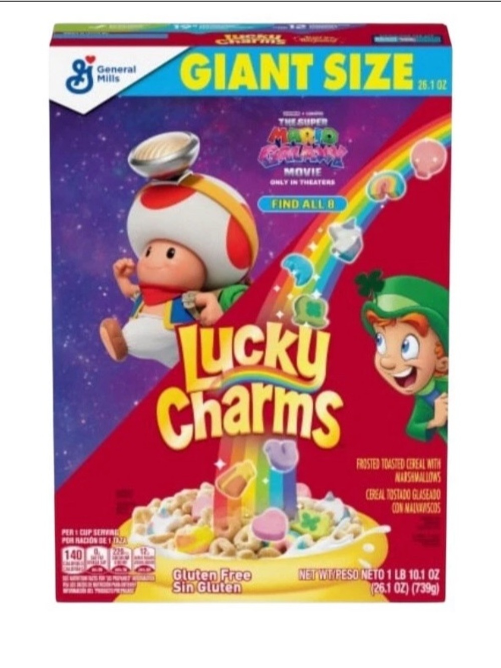 GIANT Lucky Charms Cereal Super Mario Galaxy Movie Toad General Mills 26.1oz